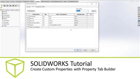 SOLIDWORKS Utilities 3DCloudByMe PropertyManager Delete Edit List . . Solidworks macro delete custom properties